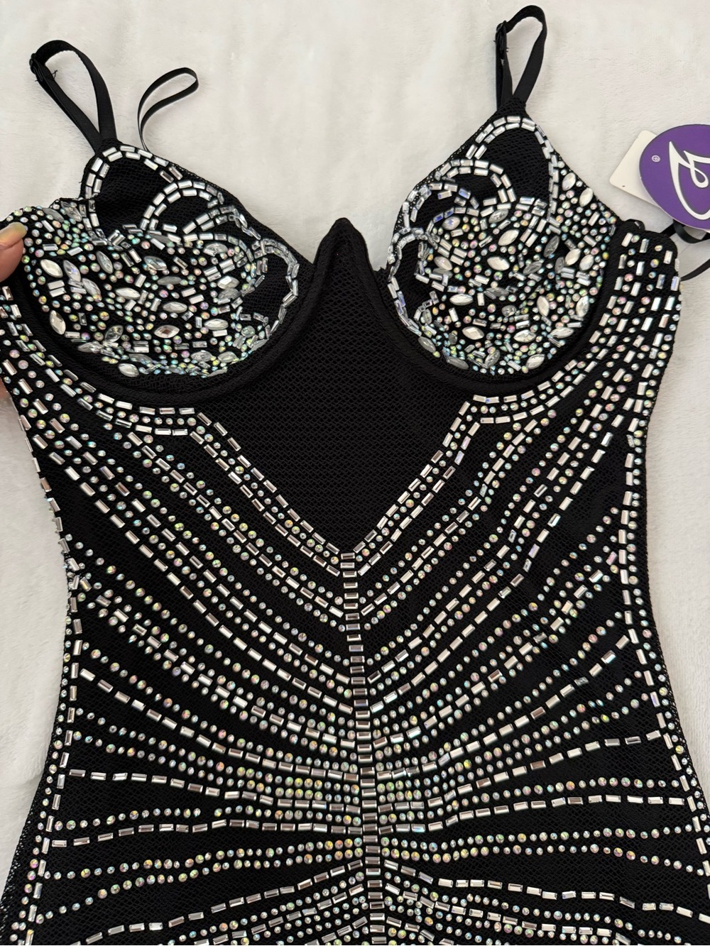 Windsor Rhinestone Bodycon Mini Dress NWT Black Glam Party Size S - Picture 3 of 10